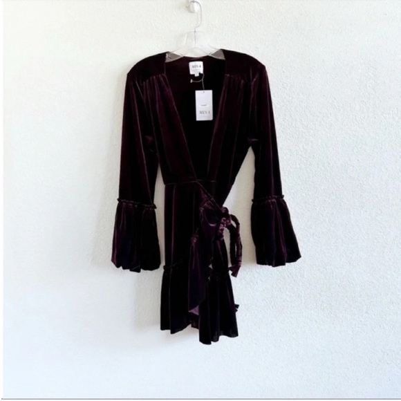 Misa Los Angeles Corrine Velvet Wrap Mini Dress Purple NWT - Picture 5 of 10